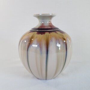 Drip Glaze Porcelain Vase 6.5" Beige Burgundy Blue 2+ LBS Chinese Transmutation